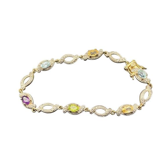 Ross Simons 925 Vermeil Amethyst Peridot Topaz Diamond Accent Bracelet - Picture 1 of 12